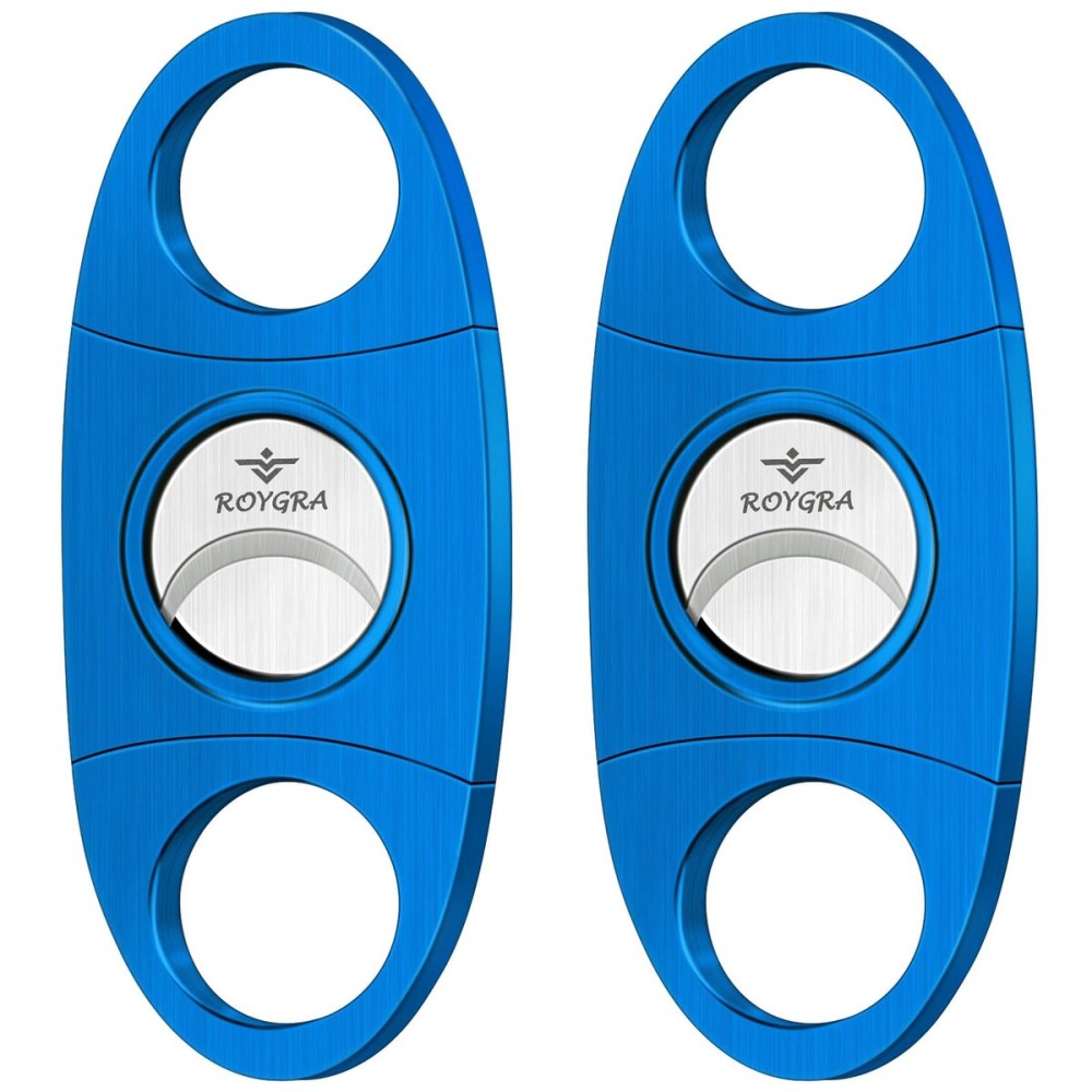 roygra Cigar Cutter Set (2 Pack), Guillotine Double Blade, Cigar Accessories for Men, Stainless Steel Smoking Accessories Tool, Portable Sharp Clean Cut - Blue