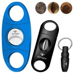 roygra Cigar Cutter Set (3 Pack), Cigar Accessories for Men - Stainless Steel Guillotine, Enlarged V-Cut Fit All Cigars, Punch Tool - Smoking Accessories, Portable Sharp Clean Cut - Blue