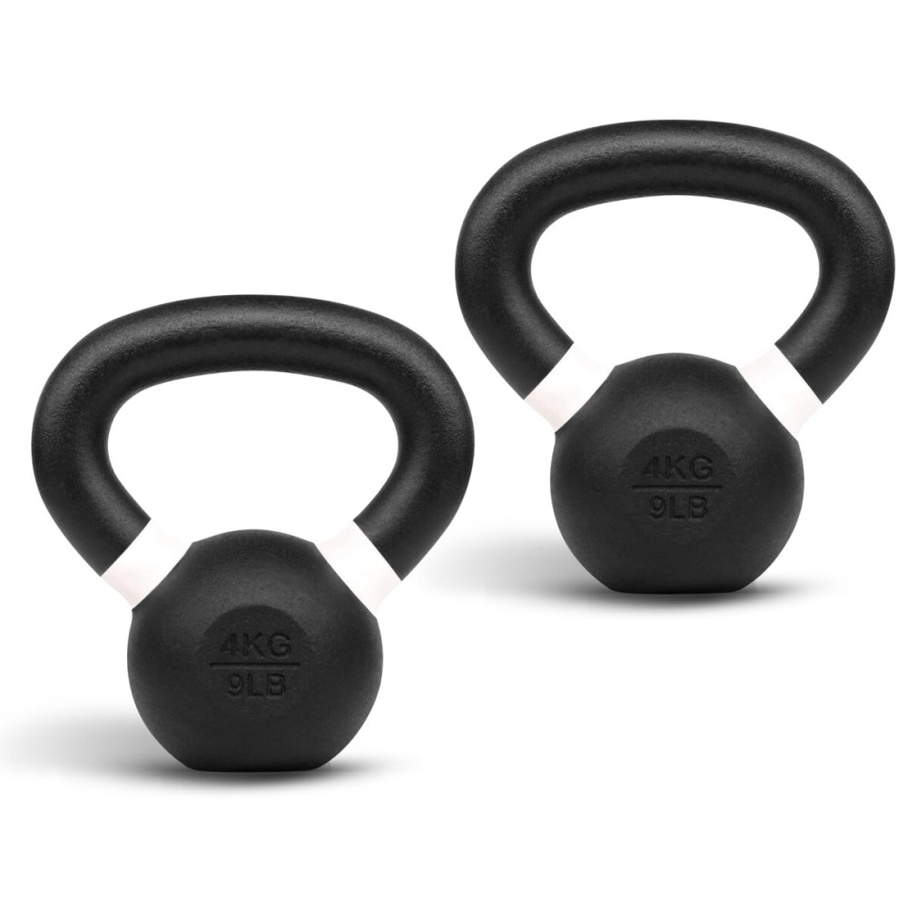 Yes4All Powder Coated Kettlebell, 9 lb Cast Iron Core Kettlebells with Non-Slip Handle & Flat Bottom for Conditioning, Heavy Duty for Strength Training - Pair, White