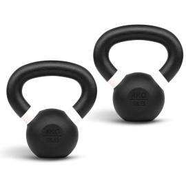 Yes4All Powder Coated Kettlebell, 9 lb Cast Iron Core Kettlebells with Non-Slip Handle & Flat Bottom for Conditioning, Heavy Duty for Strength Training - Pair, White