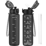 OLDLEY Kids Water Bottle for School, 17 oz (2 lids) BPA-Free Reusable Leak-proof Durable Tritan Plastic Water Bottles with Straw & Chug Lids, Anti-dust Spout Cover (Black)