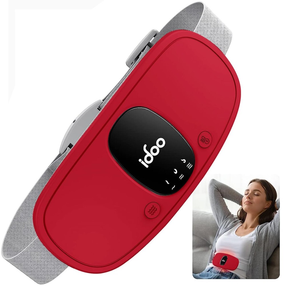 iDOO Wearable Heating Pad, FSA Eligible Item, Period Cramps Pain Relief Heating Pad with 3 Heat Levels and 3 Massage Modes, Wireless Heat Pad Cordles, Gifts for Girlfriend Mom Wife Women (Red)