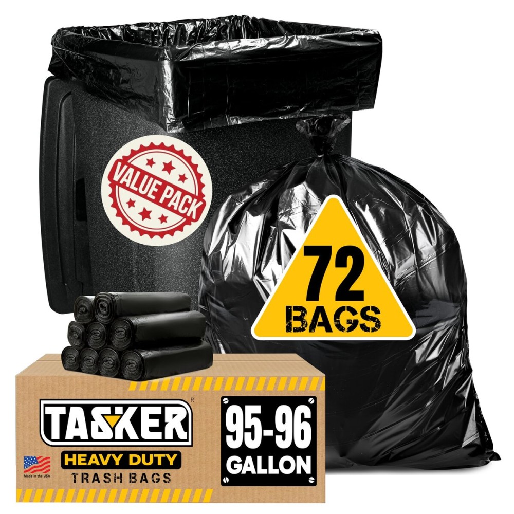 95 Gallon Trash Bags Heavy Duty | Mega-Value Pack 72 Bags | Extra Large Black Can Liners | 90-100 Gallon Trash Bags | 96 Gallon Big Garbage Bags (Black)