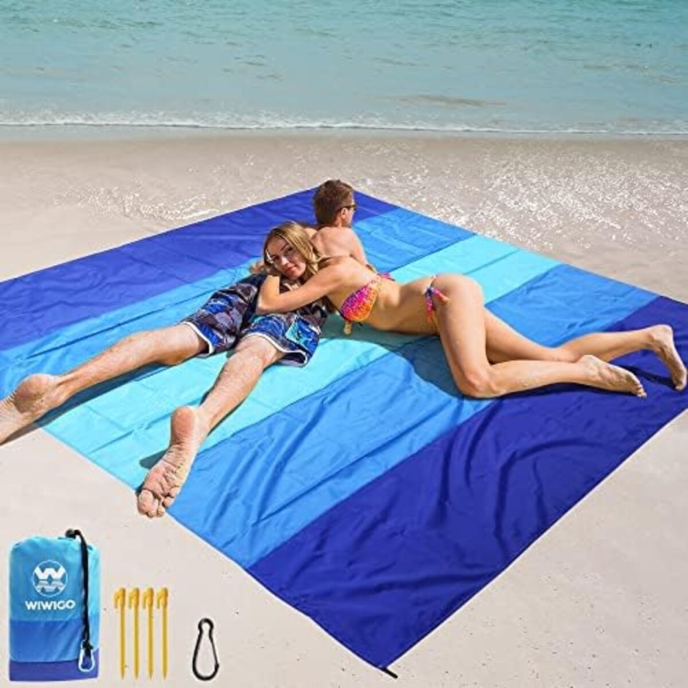 WIWIGO Beach Blanket Waterproof Sandproof Beach Mat 79 X 83/10\'x9\'for 2-8 Adults Quick Drying Outdoor Picnic Mat Beach Accessories for Travel, Camping, Hiking