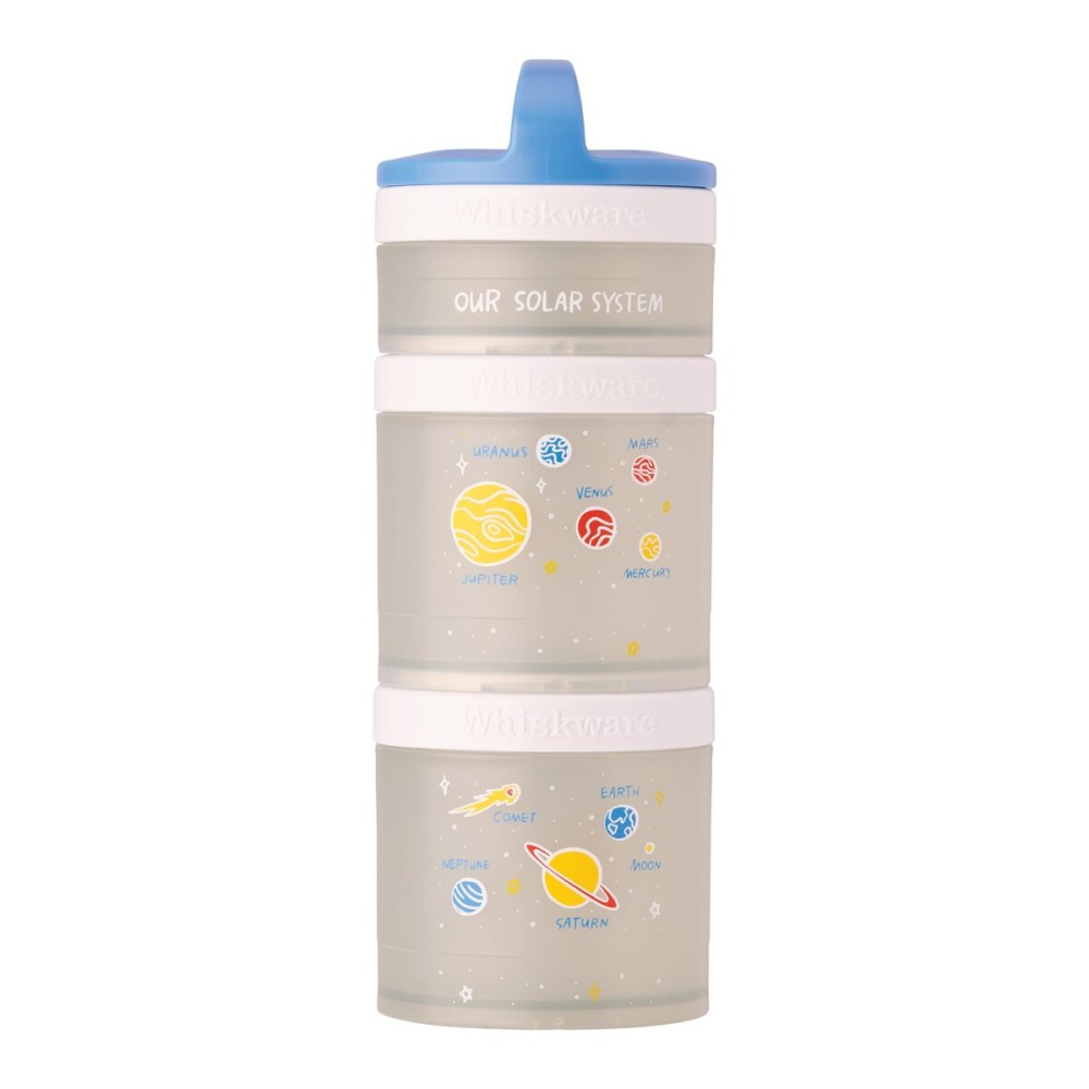 Whiskware Stackable Snack Containers for Kids and Toddlers, 3 Stackable Snack Cups for School and Travel, Our Solar System(Pack of 1)