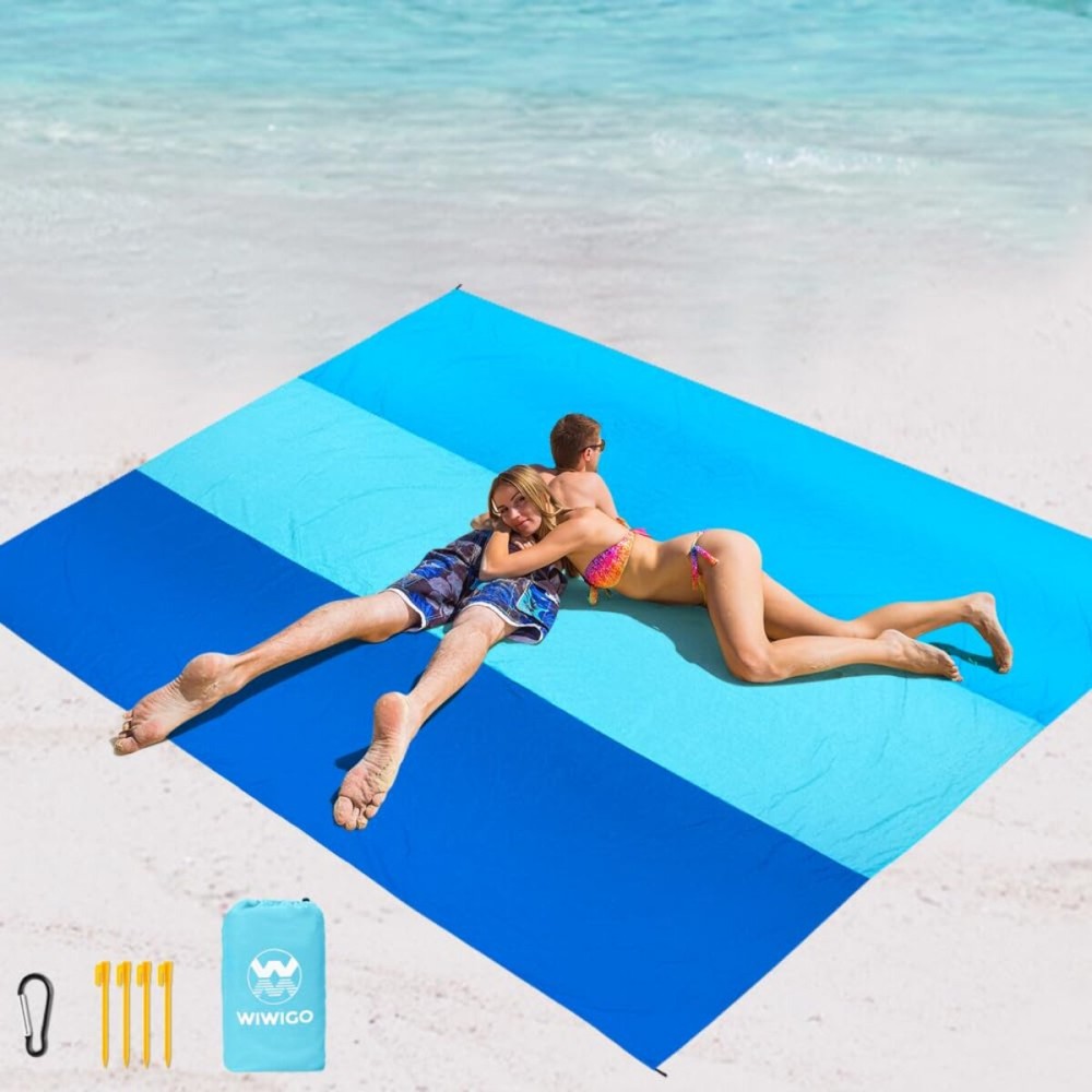 WIWIGO Beach Blanket Waterproof Sandproof Beach Mat 79 X 83/10\'x9\'for 2-8 Adults Quick Drying Outdoor Picnic Mat Beach Accessories for Travel, Camping, Hiking