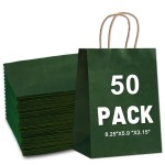 Gift Bags 8.25x5.9 x3.15 50Pcs Paper Bags with Handles,kraft paper Bags for Small Business Christmas Bulk, Wedding, Party Favor, Shopping, Lunch, Halloween Trick-or-Treat (Green)