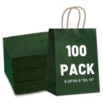 LIHOMR Gift Bags 8.25 x5.9 x3.15 100Pcs Paper Bags with Handles,kraft paper Bags for Small Business Christmas Bulk, Wedding, Party Favor, Shopping, Lunch, Halloween Trick-or-Treat (Green)