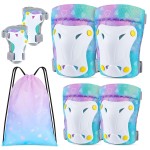 FIODAY Knee Pads for Kids Toddler Knee Pads and Elbow Pads Wrist Guards with Drawstring Bag Adjustable Protective Gear Set for Girls Boys Skating Cycling Skateboard Scooter,3-8 Years,Blue Purple