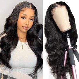 Hedy HD Lace Closure Wigs Human Hair Pre Plucked with Baby Hair 10A Glueless 180 Density Transparent 4x4 Body Wave Lace Front Wigs for Women Natural Hairline 20 Inch