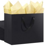 SHIPKEY 12 Pack Large Black Gift Bags with Black Tissue Paper, 12.5x4.5x11 Inches Kraft Paper Bags with Handles, Gift Bags for Favors, Parties, Christmas and Holidays (32x11.5x28 cm)