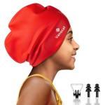 Kids Extra Large Swim Cap for Long Hair, Waterproof Silicone Swimming Caps for Boys Girls Children Youth Teen, Large Swim Hat for Long Thick Curly Hair & Dreadlocks Braids Weaves Afro Hair(Red)
