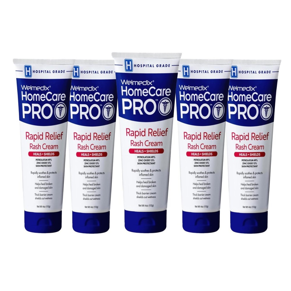 Welmedix Rapid Relief Diaper Rash Cream with Zinc Oxide, Hospital Grade Barrier Cream for Adults, and Babies with Fragile or Sensitive Skin (4oz Tube, Pack of 5)