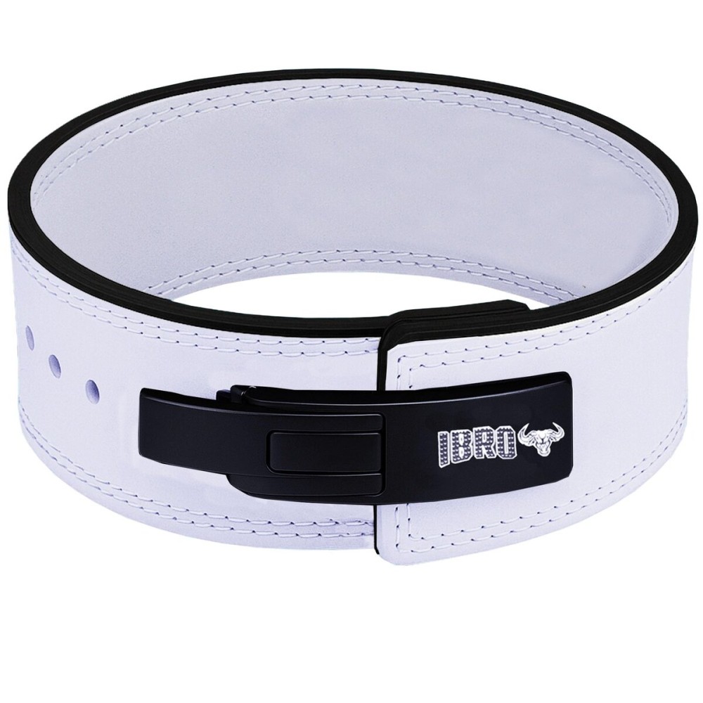IBRO Powerlifting Lever Gym Belt - Power 10MM Extreme Heavy Duty Genuine Leather Belts - Squats Deadlifts Bodybuilding Weight Lifting IPF Power Lifting Strongman for Men 10mm AllWhite L
