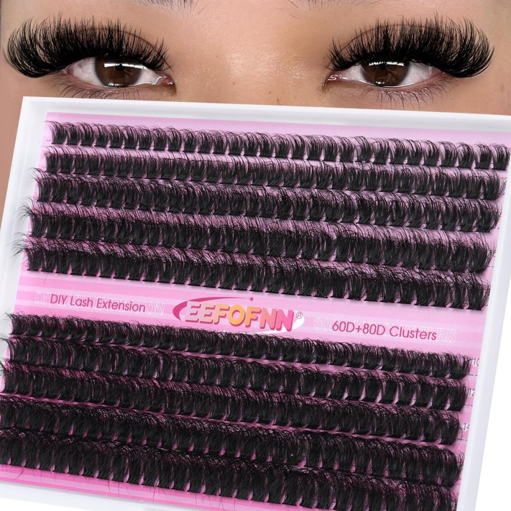 Eefofnn Lash Clusters Full 60D+80D Thick Eyelash Extension D Curly Volumious Individual Lashes 10-18mm Cluster Eyelashes Extensions 290pcs Lashes Extension