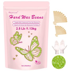 2.5lb/40oz Hard Wax Beans for Sensitive Skin - Large Bulk Refill for Waxing Brazilian, Bikini, Underarms, Face, Body with 20 Sticks (Aloe)