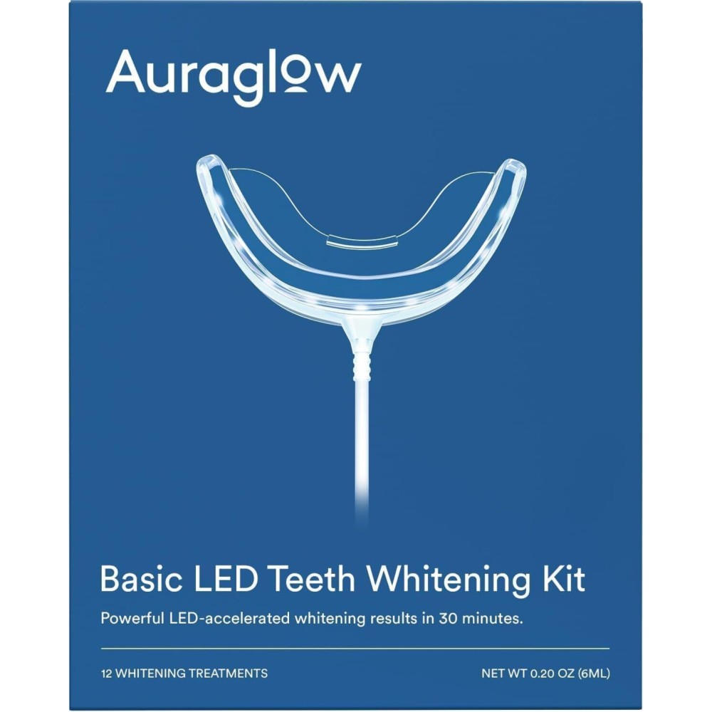 Auraglow Teeth Whitening Kit, Wired LED Accelerator Light, 35% Carbamide Peroxide Teeth Whitening Gel, 12 Whitening Treatments, Whitens up to 10 Shades in 7 Days