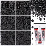 32000Pcs Black Rhinestones for Bedazzling, Flatback Resin Gems Crystal, Bedazzler Kit with 3Pcs 10ml B7000 Jewelry Glue and Tweezers for Makeup Crafting Nail Art