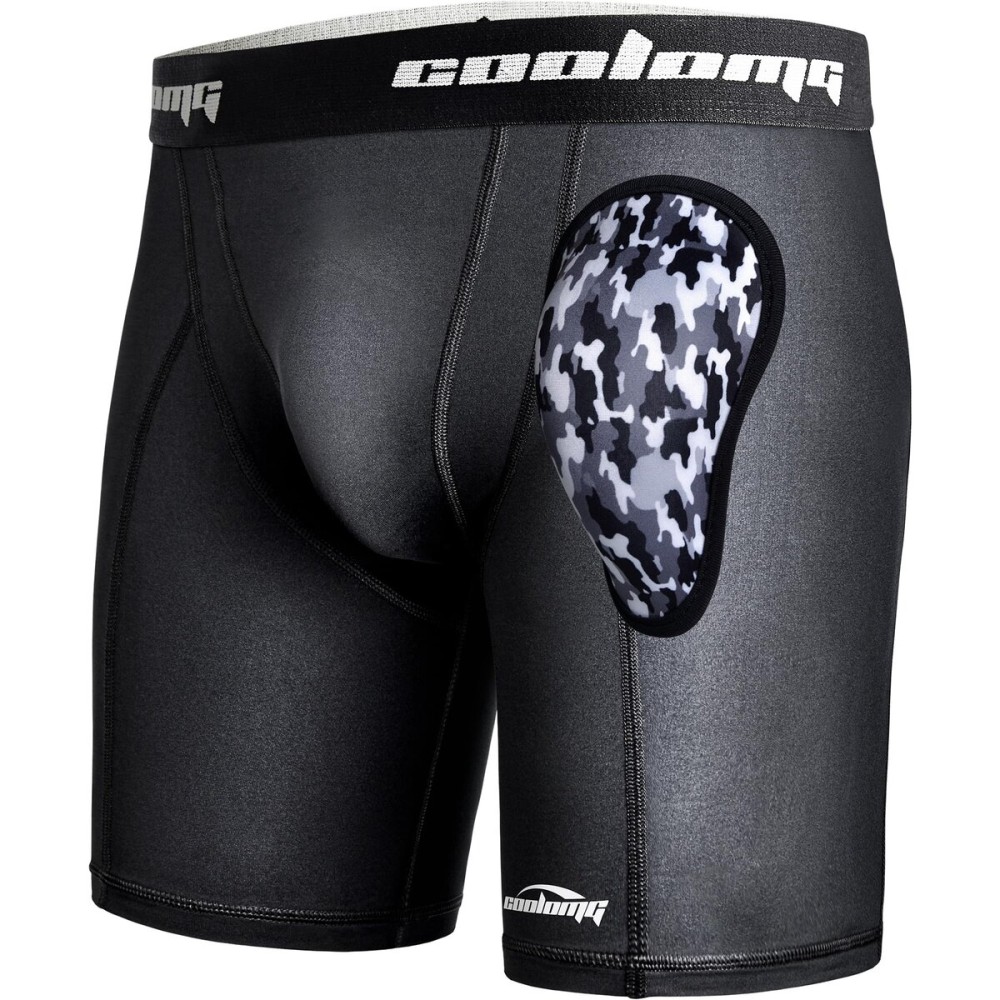 COOLOMG Men Compression Shorts with Soft Cup Sliding Underwear for Baseball Football MMA Lacrosse Field Hockey R1_Black L