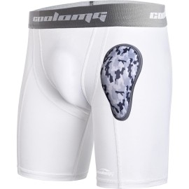 COOLOMG Men Compression Shorts with Soft Cup Sliding Underwear for Baseball Football MMA Lacrosse Field Hockey R2_White M