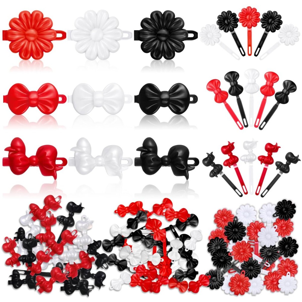 Janinka 72 Pieces Self-Hinged Plastic Barrettes - 80s/90s Retro Cartoon Hairpins in Colorful Designs for Toddlers (Black, White, Red, Classic)