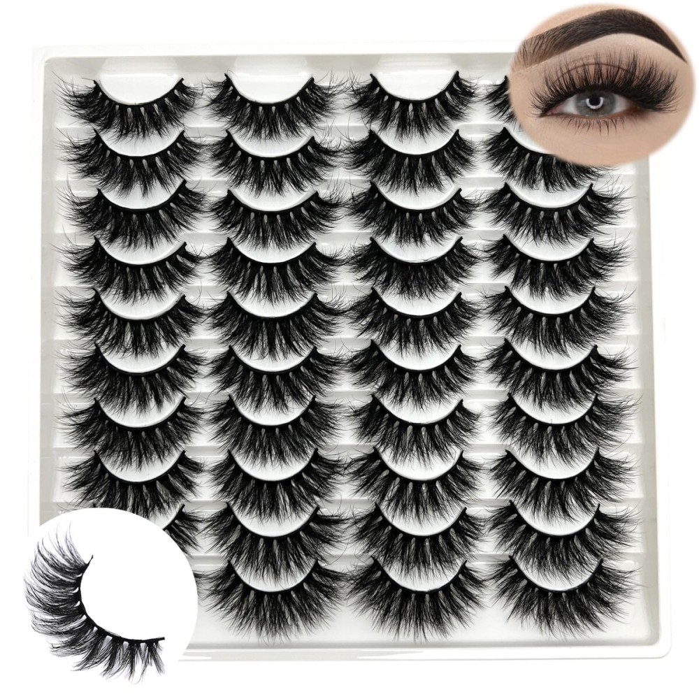 IFSOWDRA Mink Lashes Wispy Natural Fluffy Cat Eye Lashes Pack Volume 18mm D Curl Strip Eyelashes Bulk Faux Mink 3D False Eyelashes Natural Look (20 pairs)