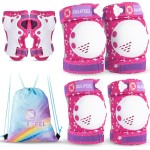 SULIFEEL Rainbow Unicorn Knee Pads for Kids Knee Elbow Pads Wrist Guards with Drawstring Bag Adjustable Protective Gear Set for Girls Roller Skating Bike Cycling Skateboard Scooter Rose Red Small