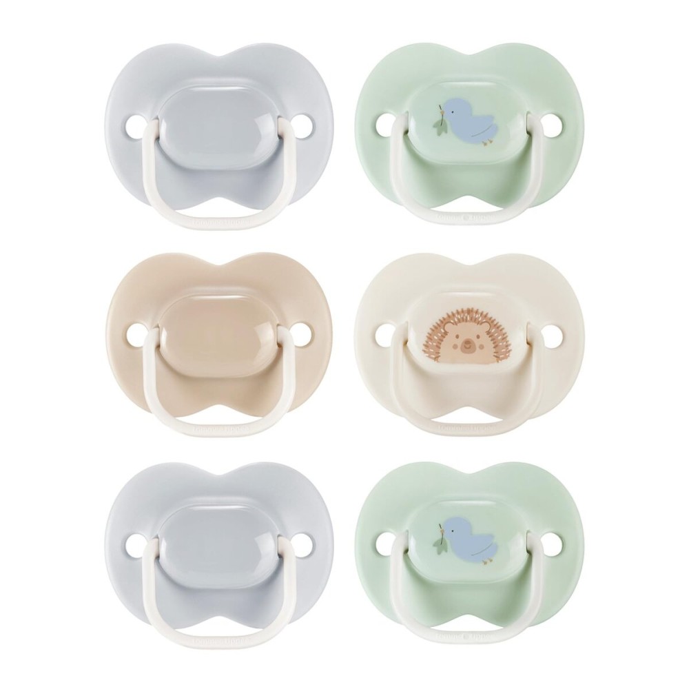 Tommee Tippee Anytime Matte Newborn Pacifiers, 0-6 Months, Symmetrical Baglet, BPA-Free Binkies, Blue and Green, Pack of 6