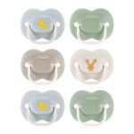 Tommee Tippee Anytime Matte Pacifiers, 6-18 Months, Symmetrical Baglet, BPA-Free Binkies, Blue, Green, and Brown, Pack of 6