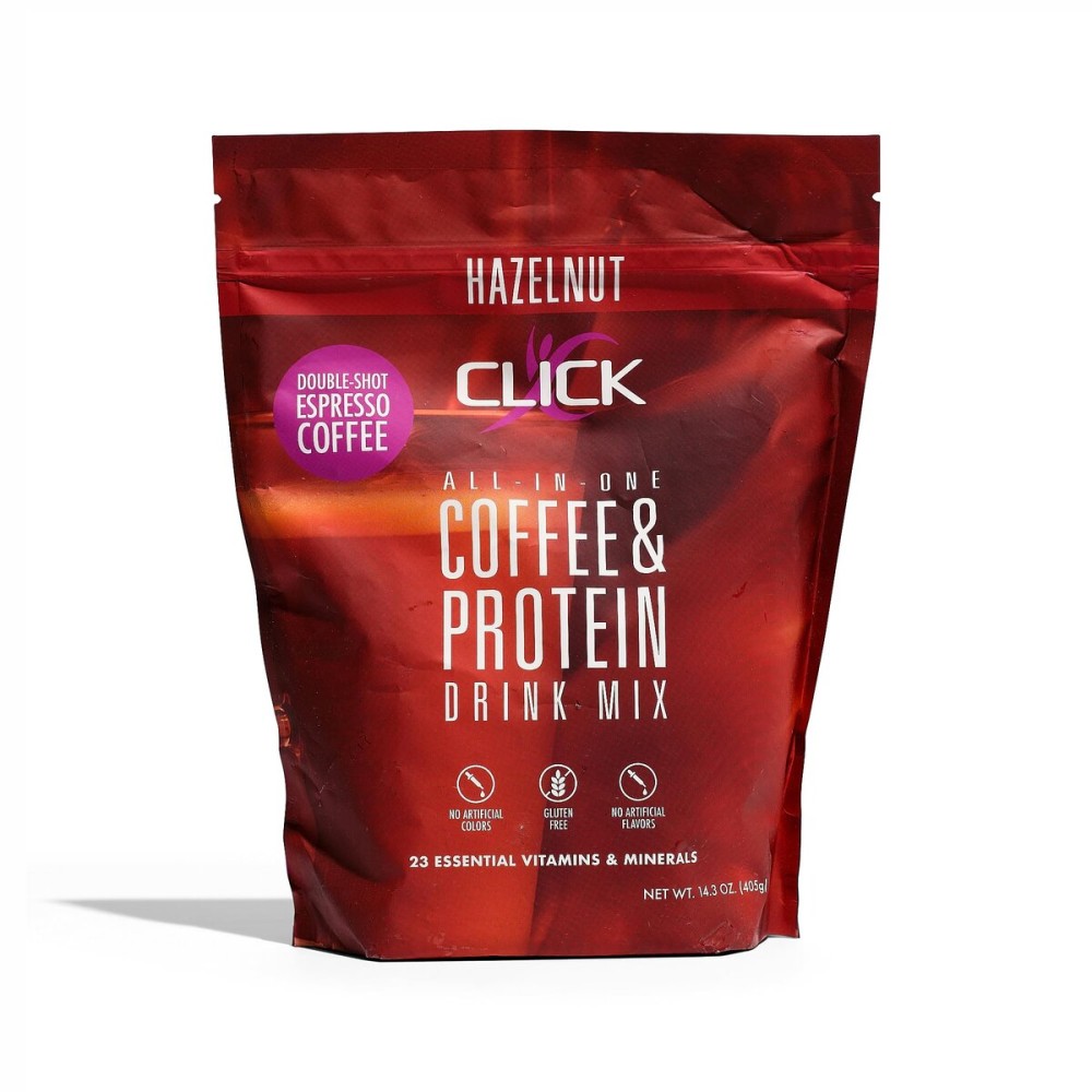 Click Coffee Protein Powder | Double Shot Espresso | 16g Protein | 23 Essential Vitamins | Low Calorie Meal Replacement | 150mg Caffeine | Gluten Free | No Artificial Flavors or Colors | Hazelnut