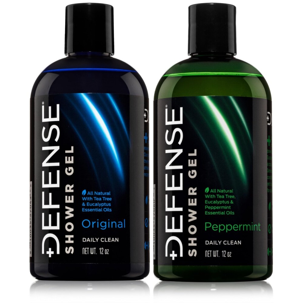 Defense Soap Tea Tree Body Wash (Original + Peppermint) | All Natural Organic Shower Soap for Athletes | Odor Control & Skin Fungal Protection for Sports, Post Workout & Recovery - 12 oz (Pack of 2)