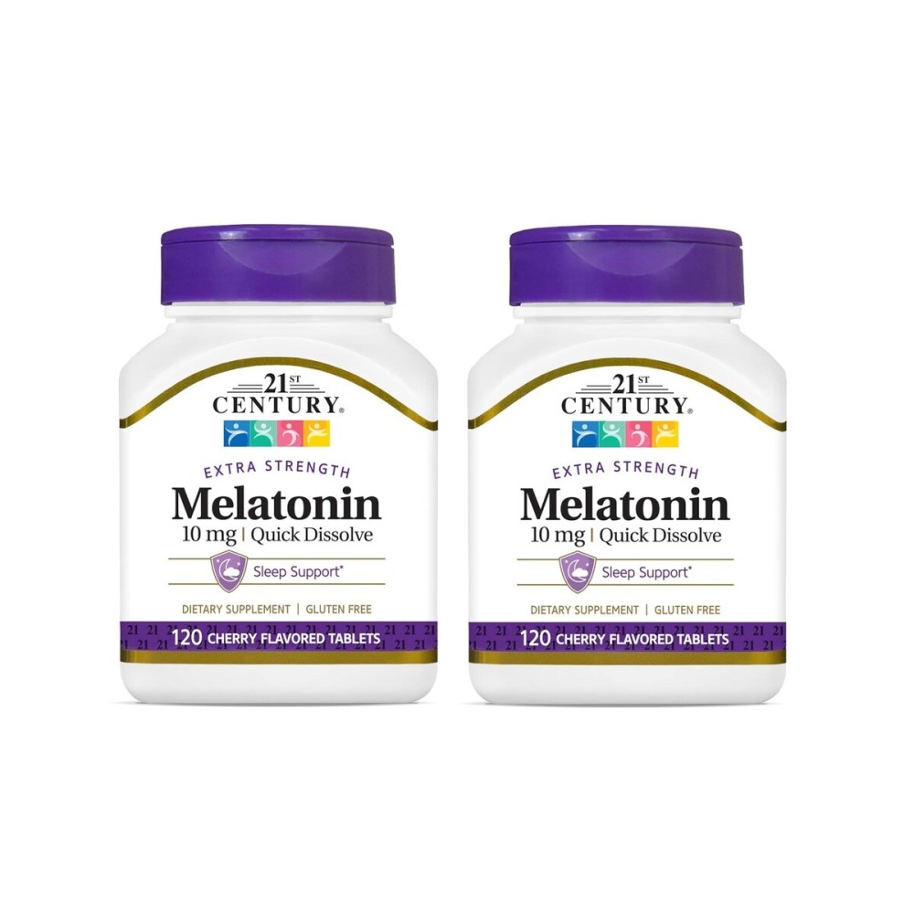 21st Century, Melatonin Quick Dissolve Tablets 10 mg, White, Cherry, 120 Count (Pack of 2)