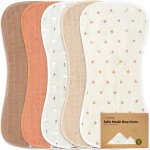 5-Pack Muslin Burp Cloths Baby Boy, Girl - Very Absorbent Baby Burp Cloth Rags, 8-Layers Viscose Derived from Bamboo Cotton Muslin Towel, Super Soft Spit Up Rags, No Shrink Washcloths (Hills)