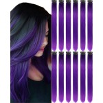 Olldag 12 PCS Purple Hair Extensions Clip in, 22-Inch Colored Hair Extensions Party Highlights Long Straight Synthetic Hairpieces for Women Kids Girls Halloween Christmas Cosplay
