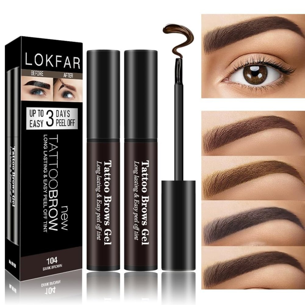 LSxia 2 Pcs Peel Off Tattoo Eyebrow Gel Set, Natural Color Eye Brow Gel Long-Lasting Waterproof Eyebrow Tattoo, Easy Peel Off Eye Brow Makeup -Up To 3 Days (Dark Brown)