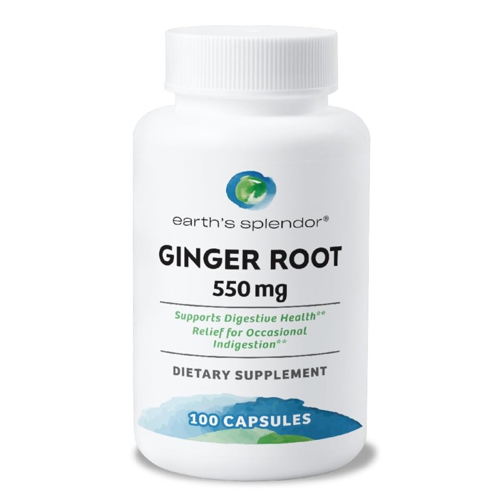 Earth\'s Splendor Ginger Root 550 mg Supplement for Men & Women, Supports Digestive Health, No Artificial Color or Preservatives (550 mg, 100 Capsules)