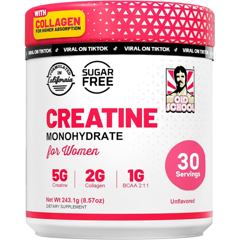 Old School Labs Creatine for Women Post-Workout Supplement - 5000mg Creatine, 2000mg Hydrolyzed Bovine Collagen & BCAA 2:1:1 for Lean Muscle Growth, Fast Recovery & Stamina - 30 Servings