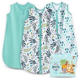 Cute Castle Baby Sleep Sack 12-18 Months - Lightweight 100% Cotton 2-Way Zipper TOG 0.5 Infant Wearable Blanket, Newborn Essentials Toddler Sleep Clothes (3 Pack Green)