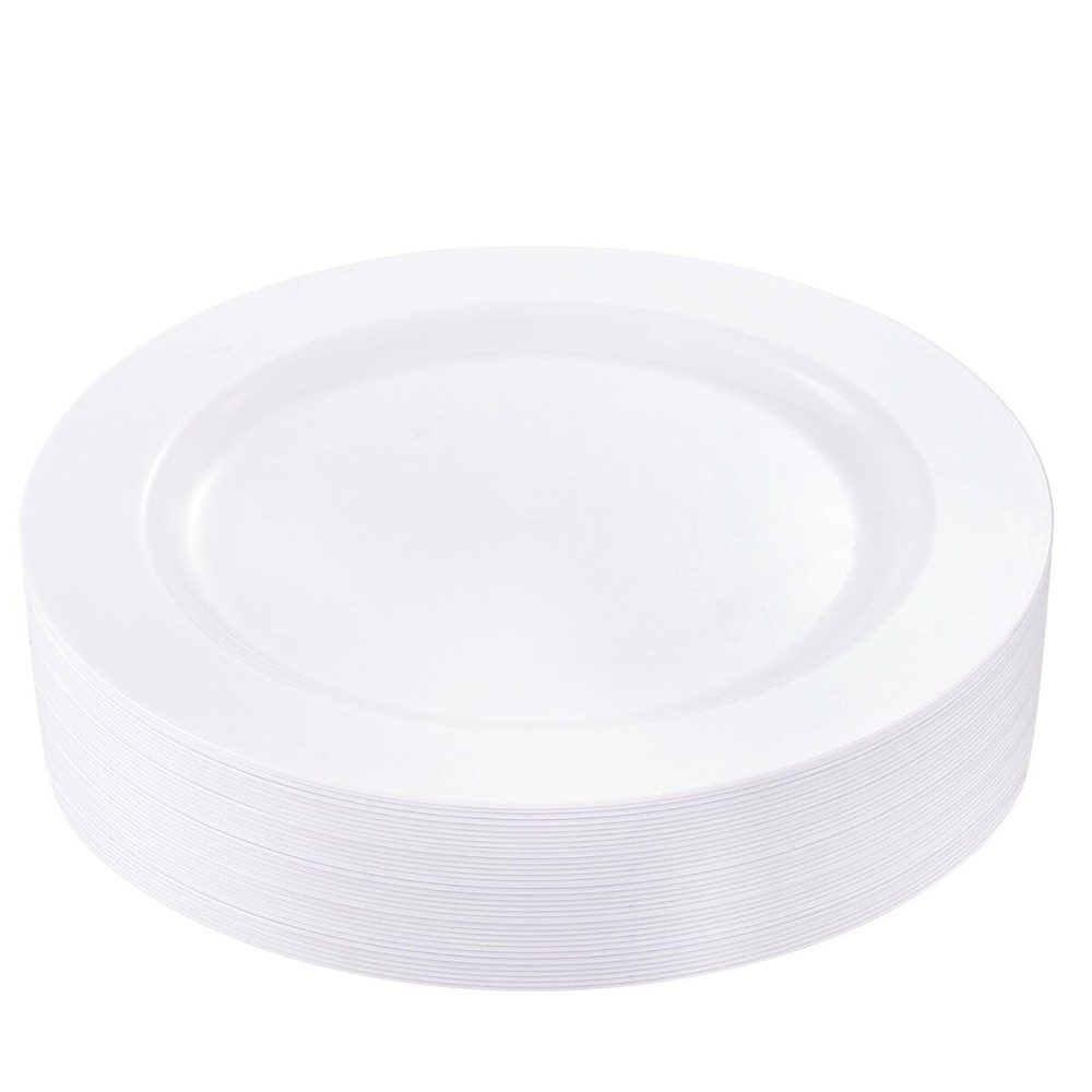 bUCLA 30PCS White Plastic Dinner Plates Disposable - Premium 10.25inch White Weddings and Party Dinner Plates