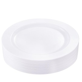 bUCLA 30PCS White Plastic Dinner Plates Disposable - Premium 10.25inch White Weddings and Party Dinner Plates
