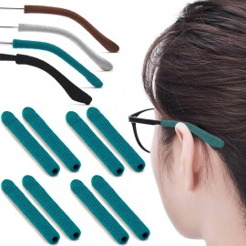 IYOOH 4 Pairs Upgrade Soft Glasses Ear Cushion, Anti Slip Knitting Cotton Eye Glasses Ear Grippers, Comfort Temple Sleeves Tips Eyeglass Ear Pads, Non Slip Eyeglass Grips for Behind the Ear (Cyan)