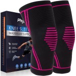 PhysFlex Knee Brace for Pain Relief - 2 Pack Knee Compression Sleeves for Men and Women - Support for Weightlifting, Gym, Workout, Volleyball - Meniscus Tear, ACL, Arthritis (Pink, Large)