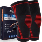 PhysFlex Knee Brace for Pain Relief - 2 Pack Knee Compression Sleeves for Men and Women - Support for Weightlifting, Gym, Workout, Volleyball - Meniscus Tear, ACL, Arthritis (Red, Medium)