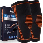 PhysFlex Knee Brace for Pain Relief - 2 Pack Knee Compression Sleeves for Men and Women - Support for Weightlifting, Gym, Workout, Volleyball - Meniscus Tear, ACL, Arthritis (Orange, Medium)