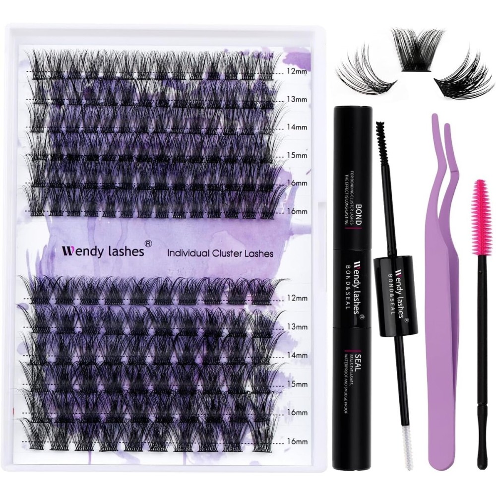 Lash Clusters Kit for Using at Home: Ultra-light, DIY, Natural, Fluffy, Wispy, Waterproof, Anime, Manga, Cat Eye, 3D Curl, 12-16mm, 60P+80P, Wendy, RT318
