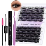 Lash Clusters Kit for Using at Home: Ultra-light, DIY, Natural, Fluffy, Wispy, Waterproof, Anime, Manga, Cat Eye, 3D Curl, 12-16mm, 40P+50P, Wendy, RT318