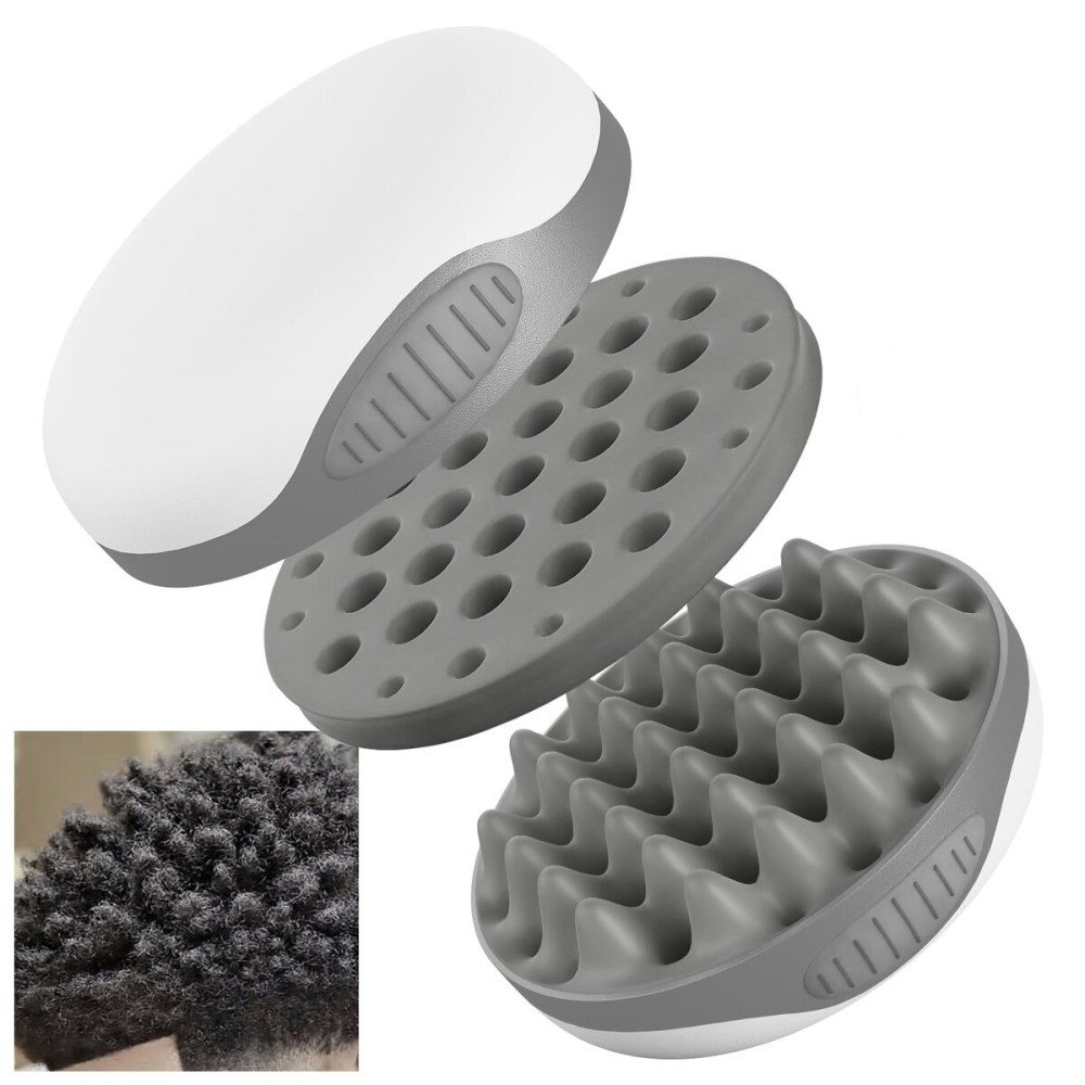 WTTORDE Silicone Hair Brush, Gray - Curly Hair Brush with Double-Sided Use, Different Sized Holes for Curling Afro and Short Hair, Non-Slip Twist Curl Comb for Men and Women, Travel Size