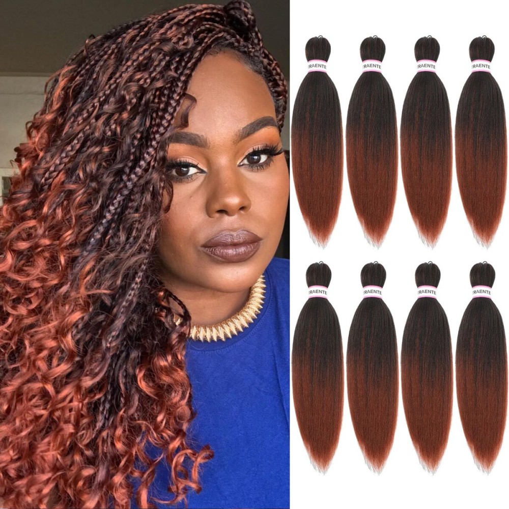 Ombre Braiding Hair Cooper Red Pre Stretched Braiding Hair Professional Synthetic Hair For Braiding Hot Water Setting Yaki Texture 350 Soft Hair Exetnsion
