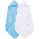 Spotted Play 2 Pack Hooded Baby Towels - 100% Muslin Cotton for Newborns, Infants, Toddlers, and Kids - Large 32x32Inch Size - Highly Absorbent and Essential for Newborn Care, White and Aqua