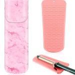 Shappy 2 Pieces Curling Iron Travel Case Cover Heat Resistant Flat Iron Holder Case Sleeve Neoprene Straightener Holder and Silicone Hot Tools Flat Bag(Pink Marble Style)
